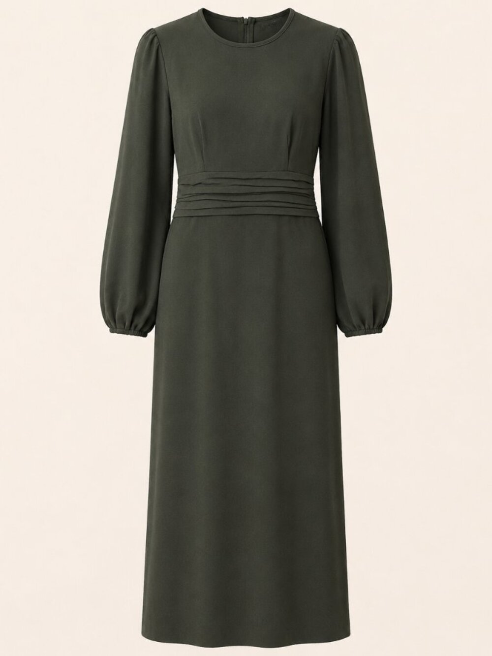 VEILED Dark Forest Pleated Waist Maxi Dress L/S2 Long Sleeve Modest